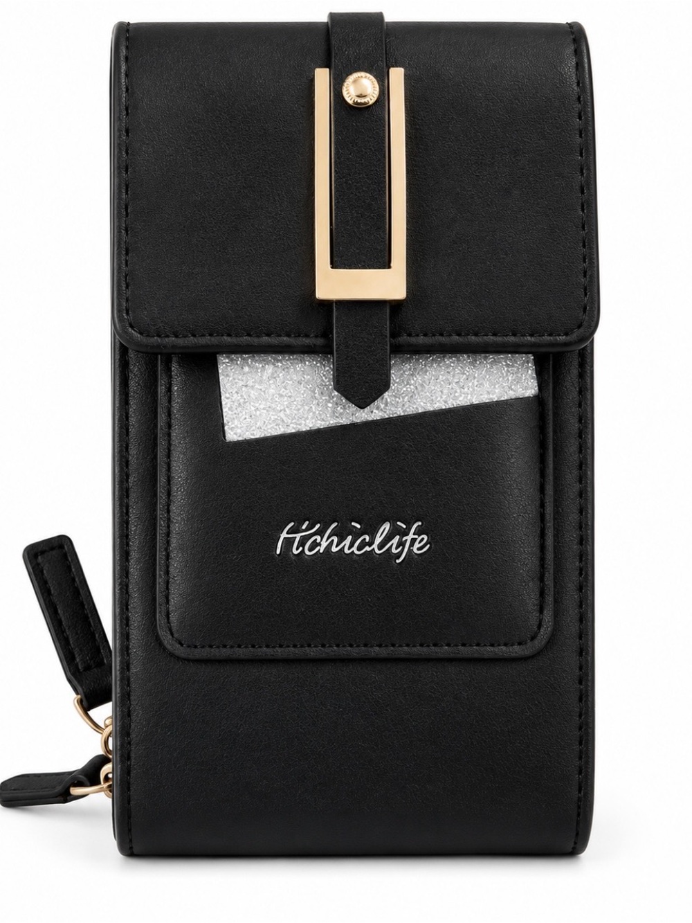Hchiclife Black Crossbody Phone Wallet with Gold Accent